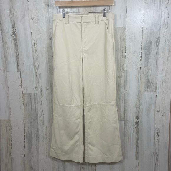 Joe's Jeans Faux Leather Wide Leg Pants Trousers size 28 Cream Ivory High Waist - Picture 1 of 11